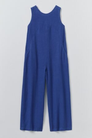 Garment Dyed Linen Scoop Back Jumpsuit | Carmine Blue