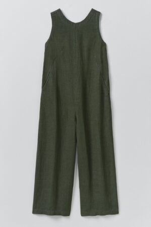 Garment Dyed Linen Scoop Back Jumpsuit | Dark Olive