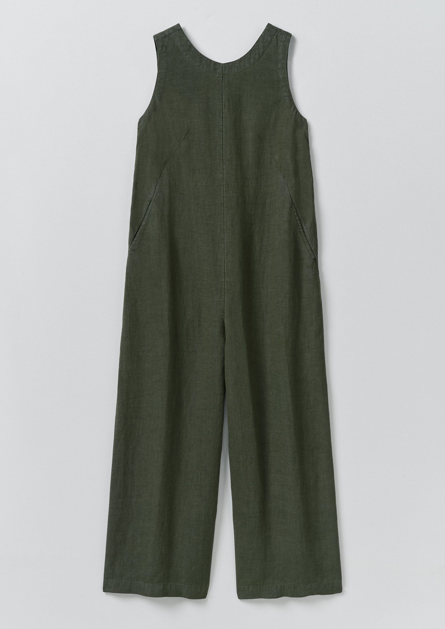 Garment Dyed Linen Scoop Back Jumpsuit | Dark Olive