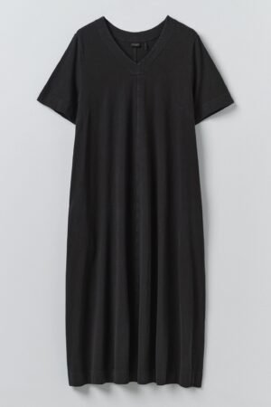 Cotton Jersey V Neck Dress | Washed Black