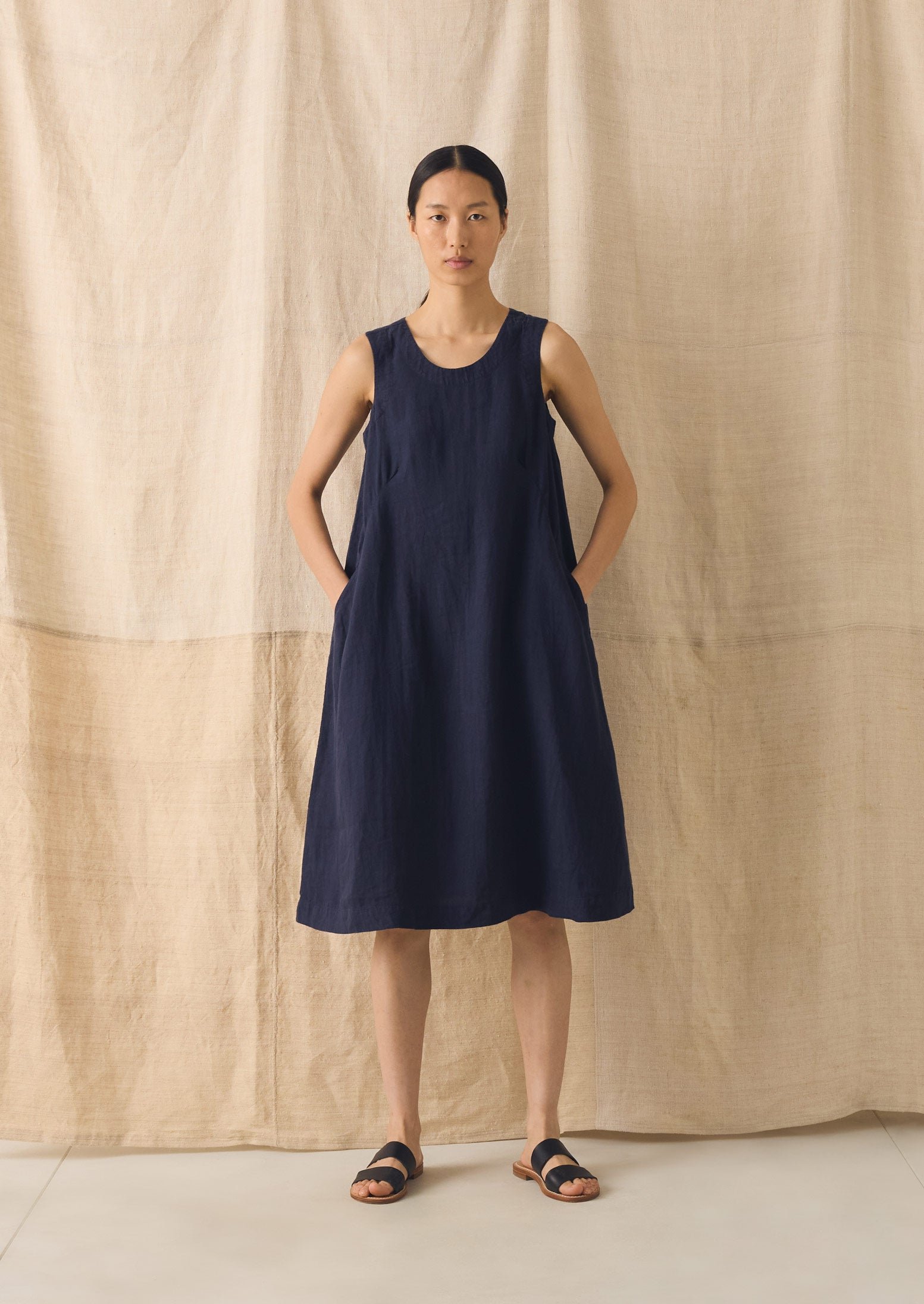 Garment Dyed Linen Shift Dress | Blueberry - Image 2