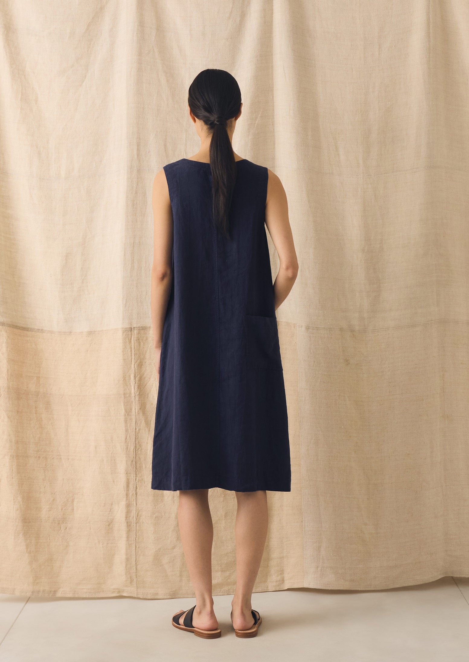 Garment Dyed Linen Shift Dress | Blueberry - Image 3