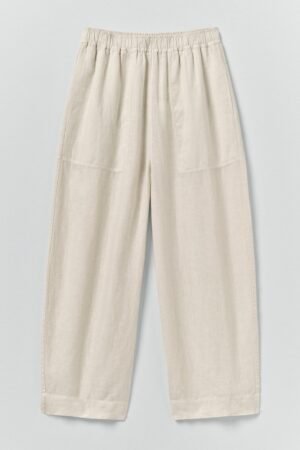 Garment Dyed Linen Barrel Leg Trousers | Oat