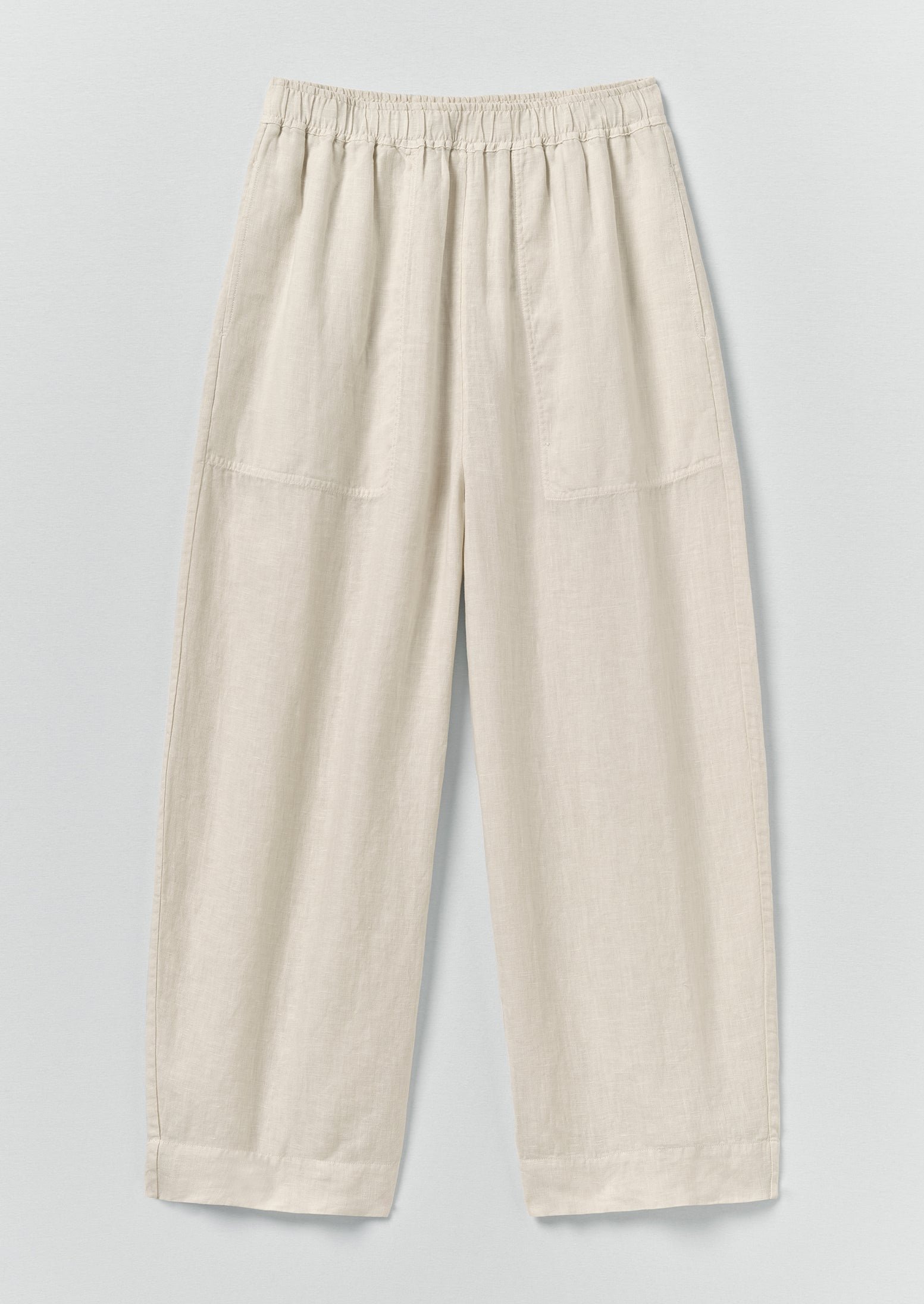Garment Dyed Linen Barrel Leg Trousers | Oat