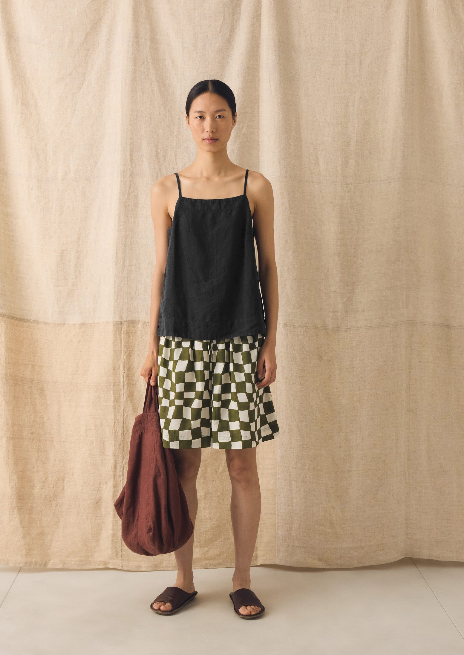 Block Print Warp Check Shorts | Olive - Image 2