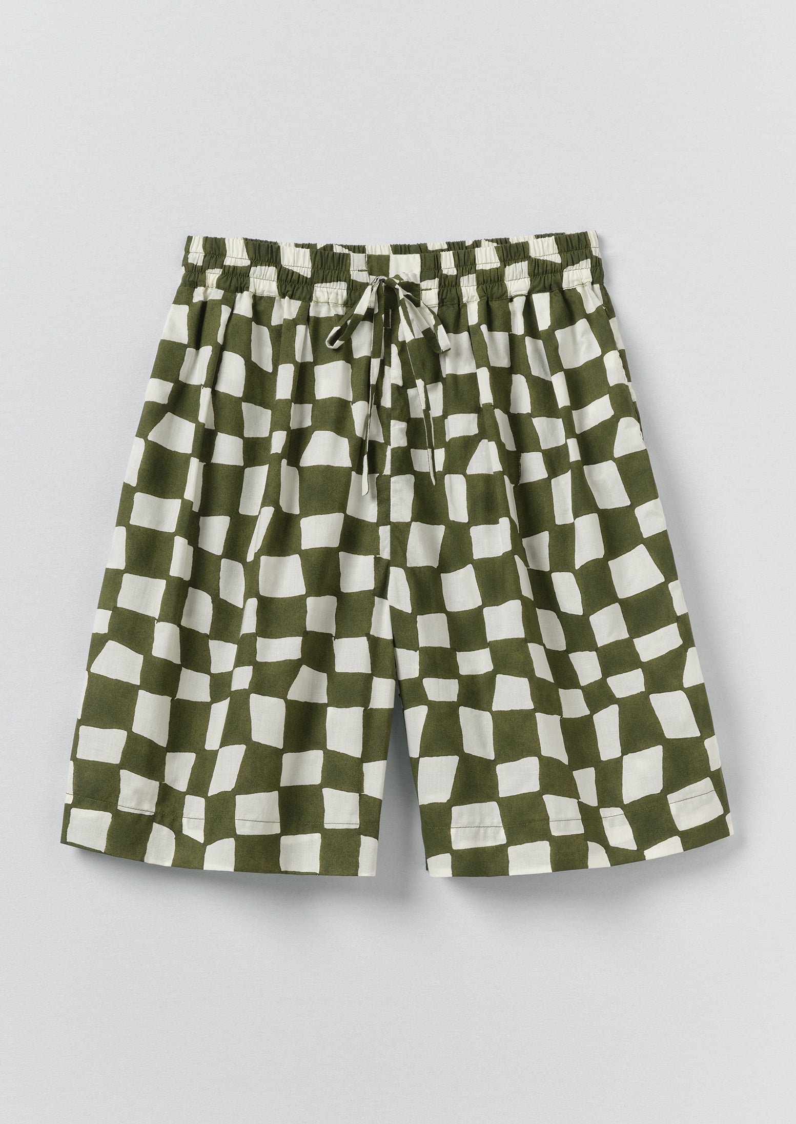 Block Print Warp Check Shorts | Olive