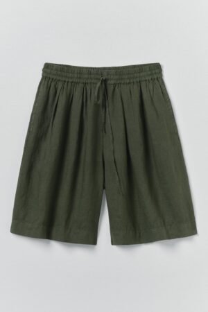 Garment Dyed Lightweight Linen Shorts | Dark Olive
