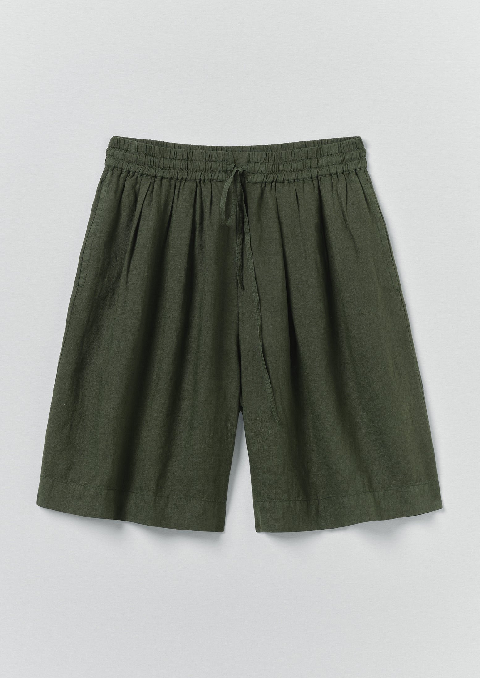 Garment Dyed Lightweight Linen Shorts | Dark Olive