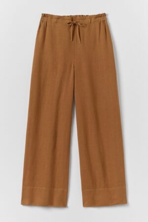 Garment Washed Linen Wide Trousers | Desert Sand