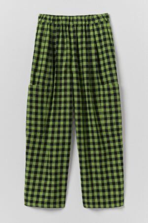 Gingham Linen Cotton Patch Pocket Trousers | Beetle Green