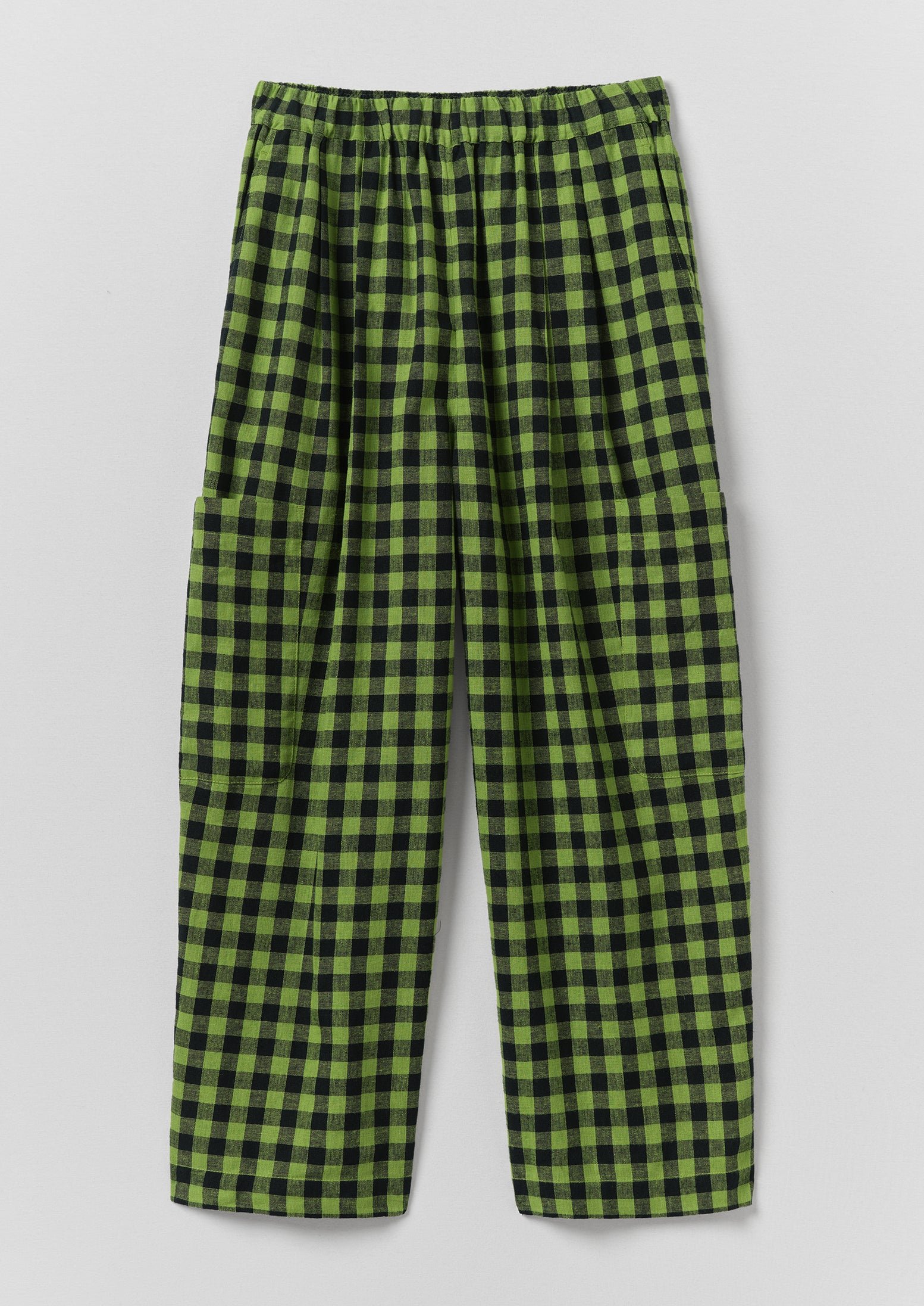 Gingham Linen Cotton Patch Pocket Trousers | Beetle Green
