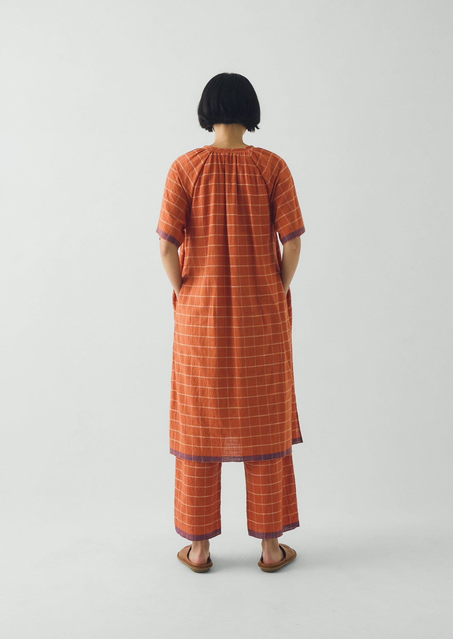 Bistrot Check Cotton Kaftan | Papaya - Image 4