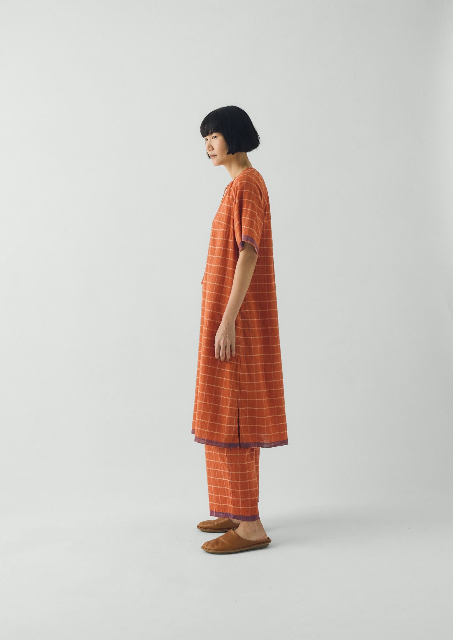 Bistrot Check Cotton Kaftan | Papaya - Image 5