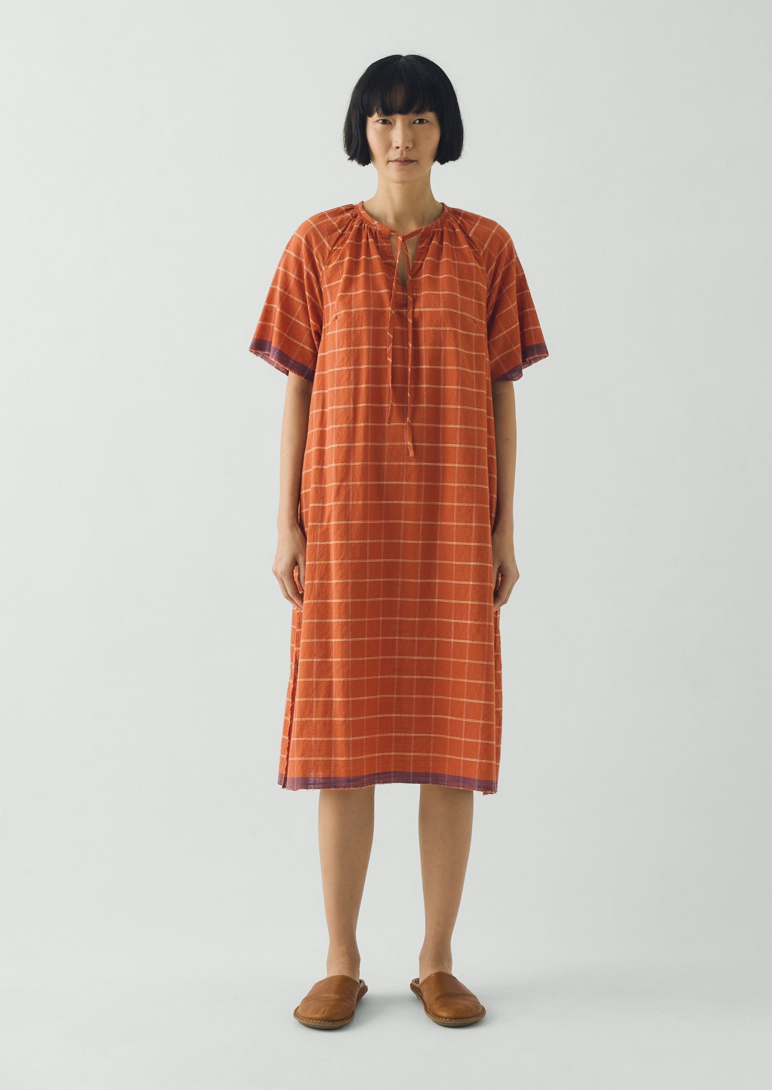 Bistrot Check Cotton Kaftan | Papaya - Image 6
