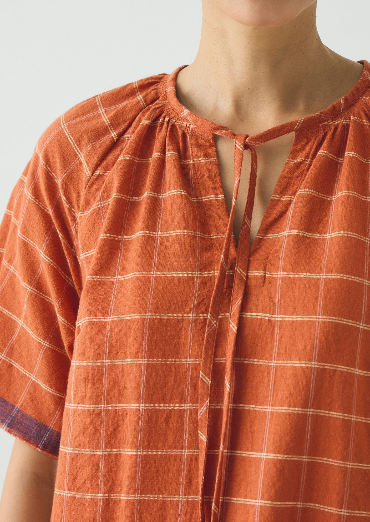 Bistrot Check Cotton Kaftan | Papaya - Image 8