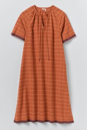 Bistrot Check Cotton Kaftan | Papaya