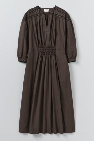 Contrast Smocked Cotton Dress | Black Walnut