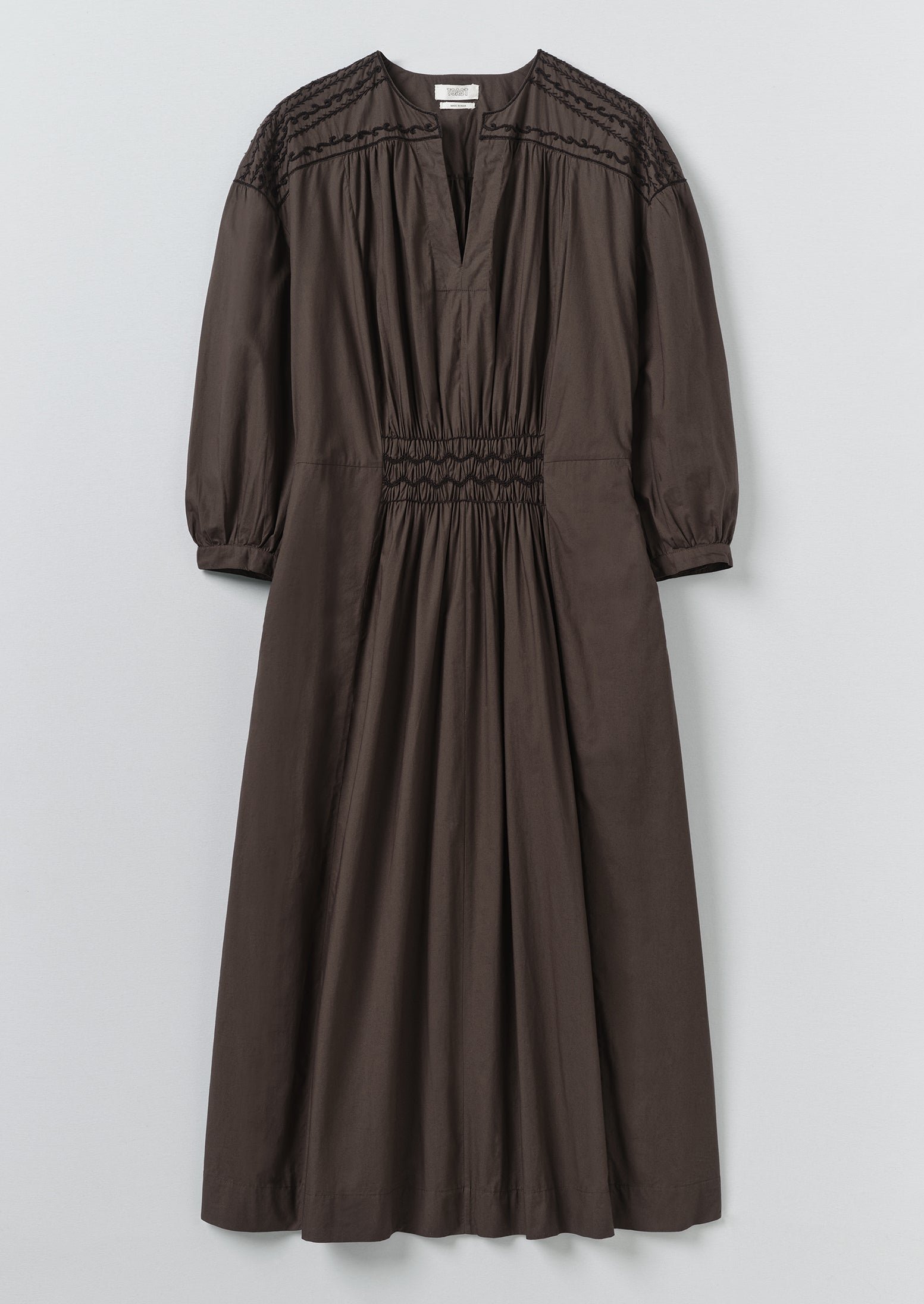 Contrast Smocked Cotton Dress | Black Walnut