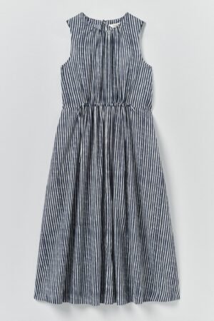 Martha Natural Dye Stripe Cotton Dress | Indigo