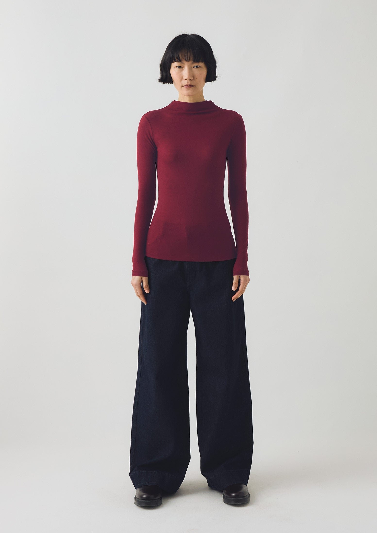Aster High Neck Wool Lyocell Tee | Claret - Image 3