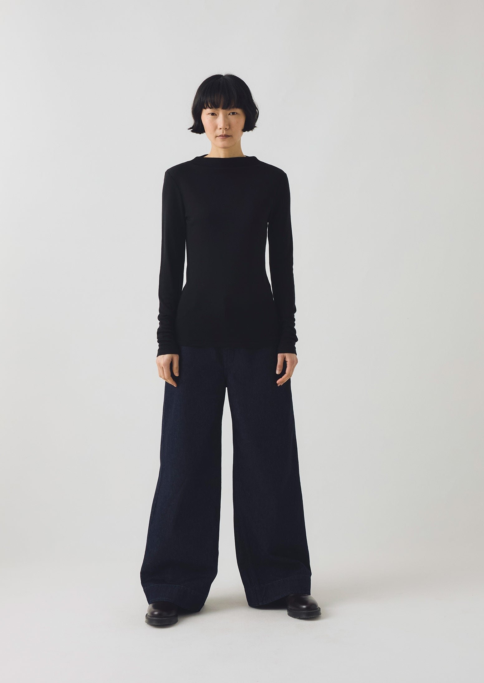 Aster High Neck Wool Lyocell Tee | Black - Image 2