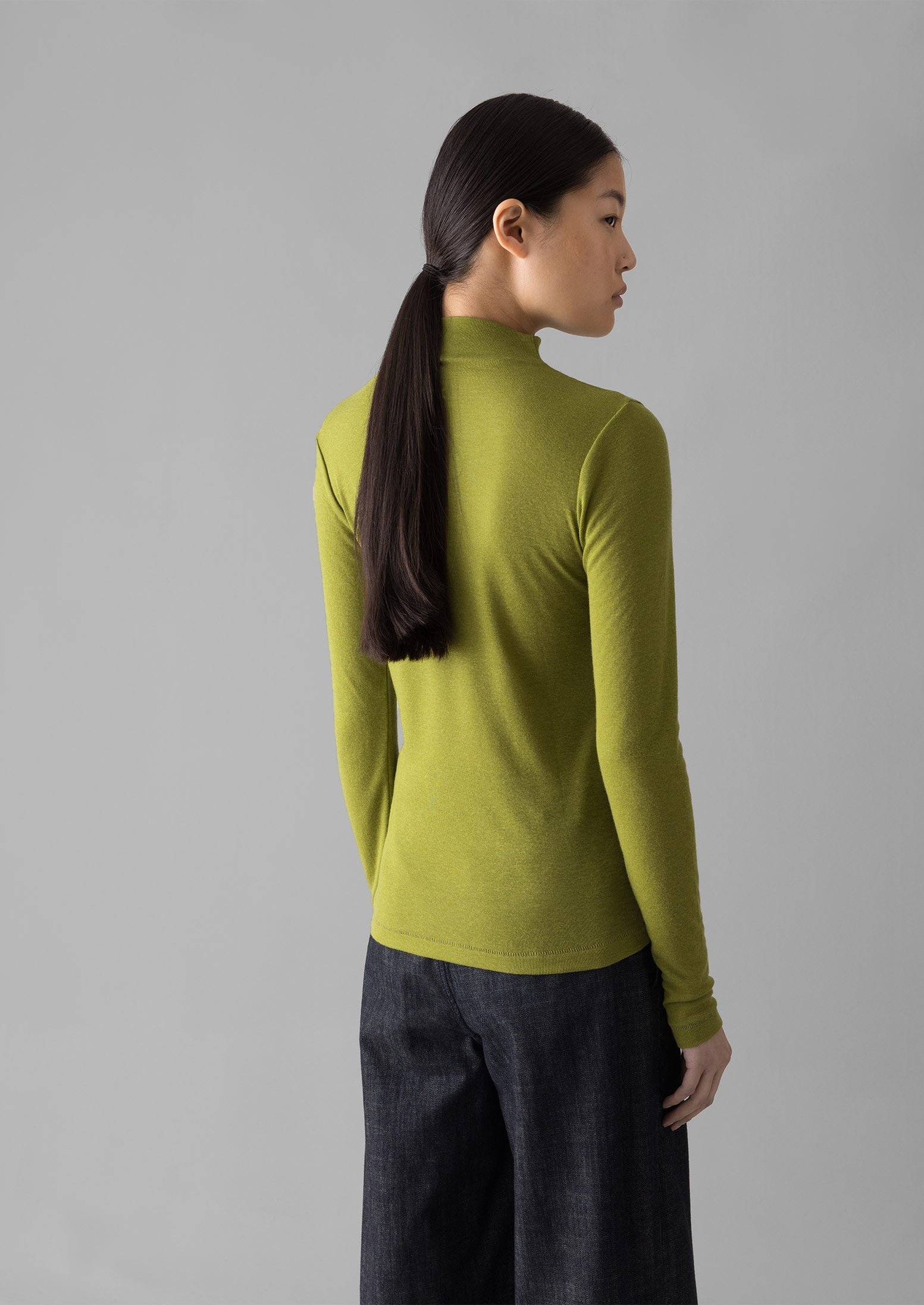 Aster High Neck Wool Lyocell Tee | Pea - Image 2