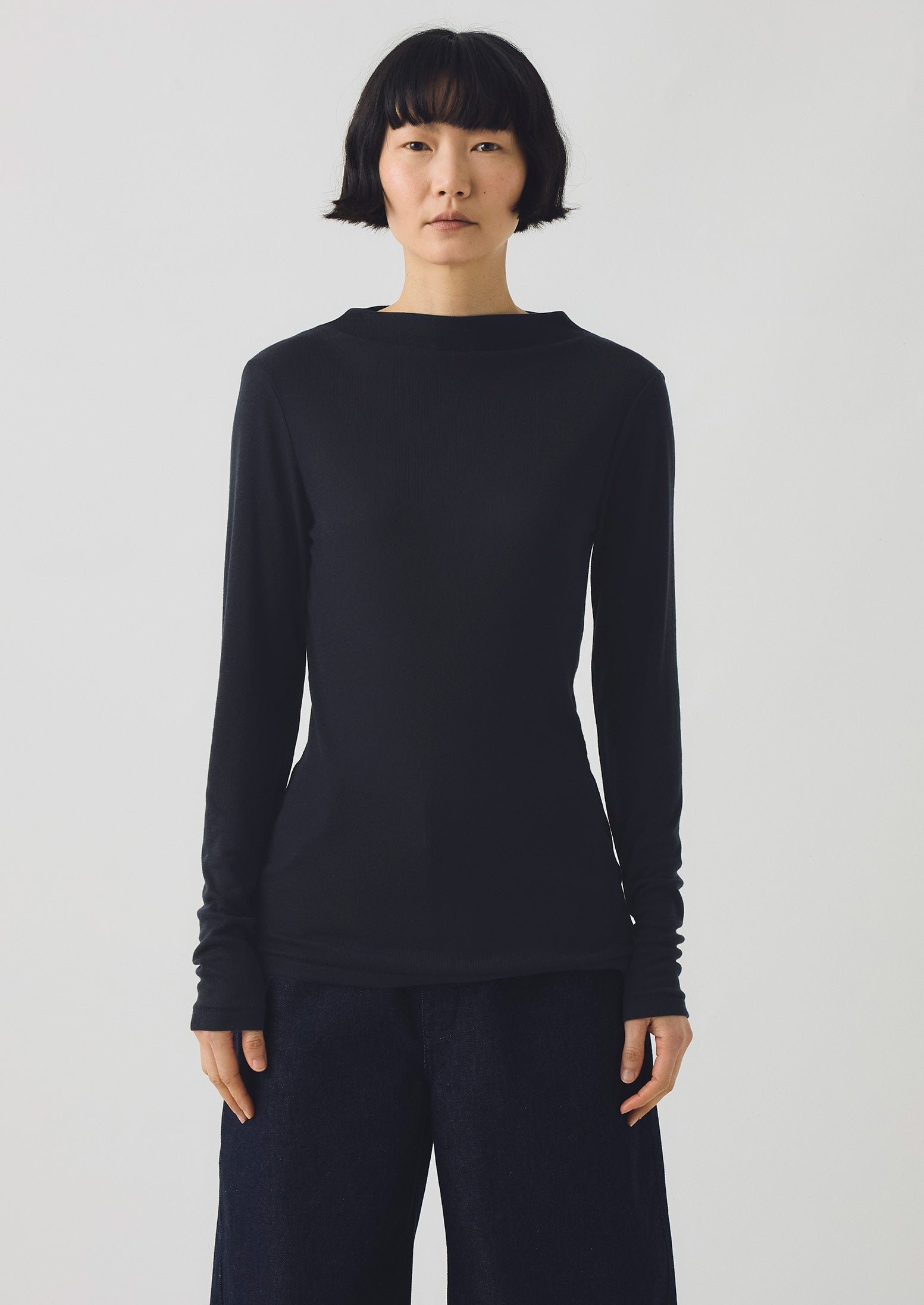 Aster High Neck Wool Lyocell Tee | Ink - Image 2