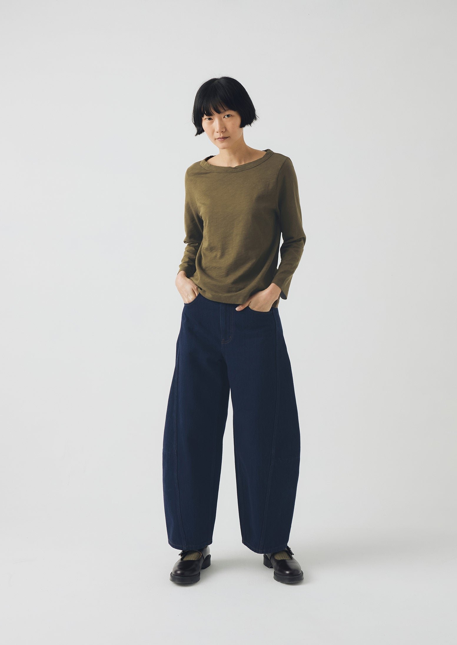 Lia Cotton Boat Neck Tee | Olive - Image 2