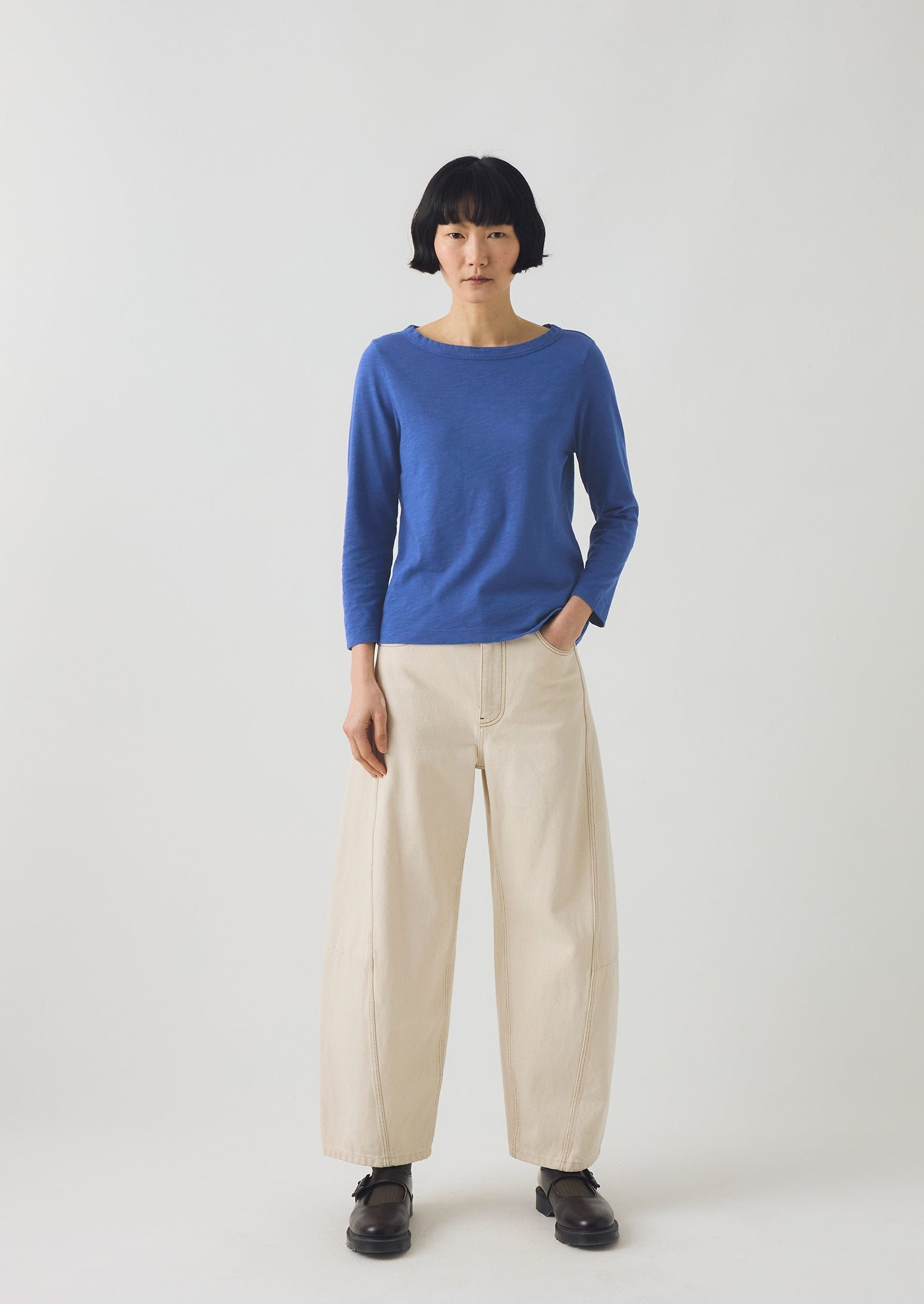 Lia Cotton Boat Neck Tee | Cobalt - Image 3