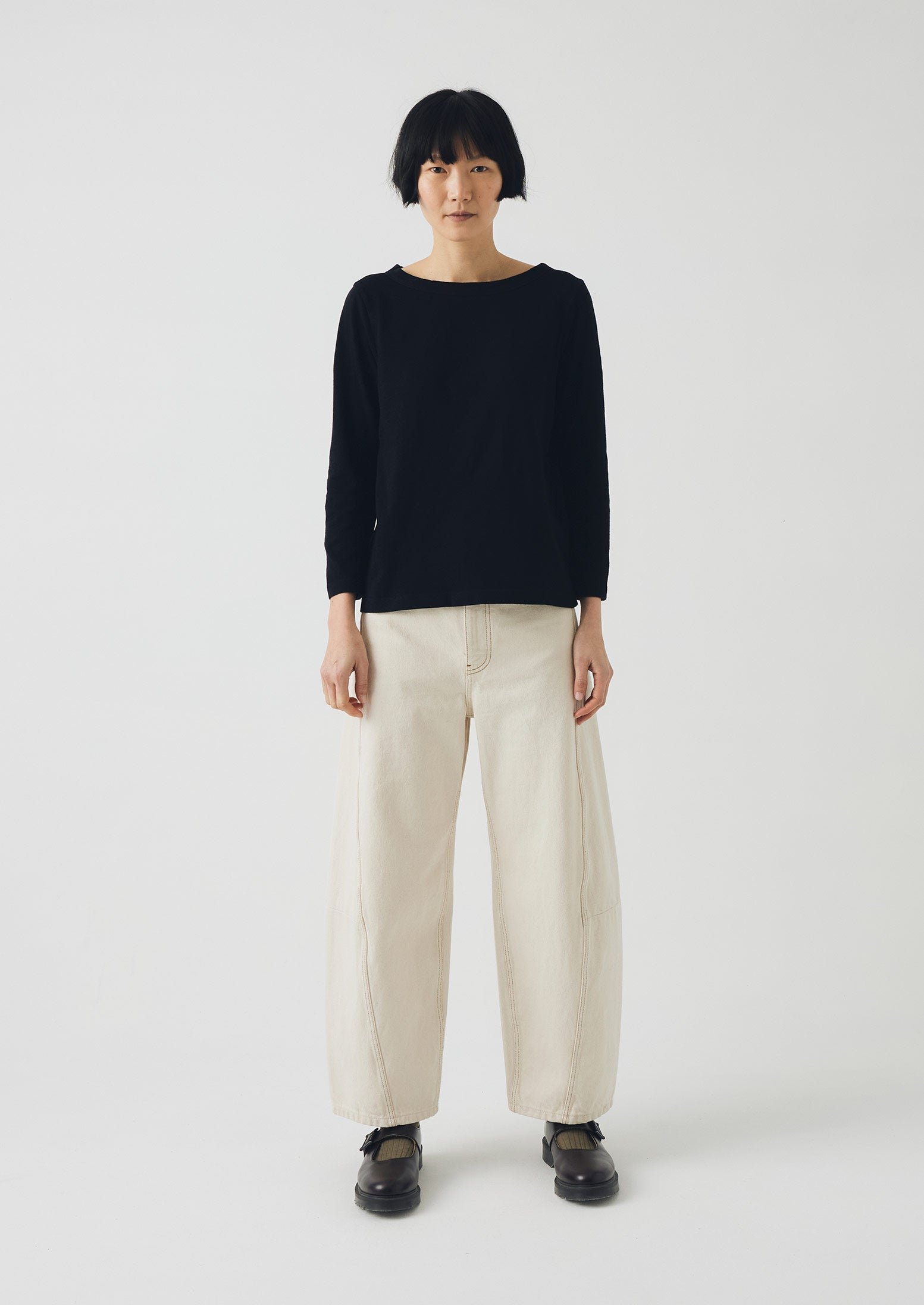 Lia Cotton Boat Neck Tee | Carbon Black - Image 3