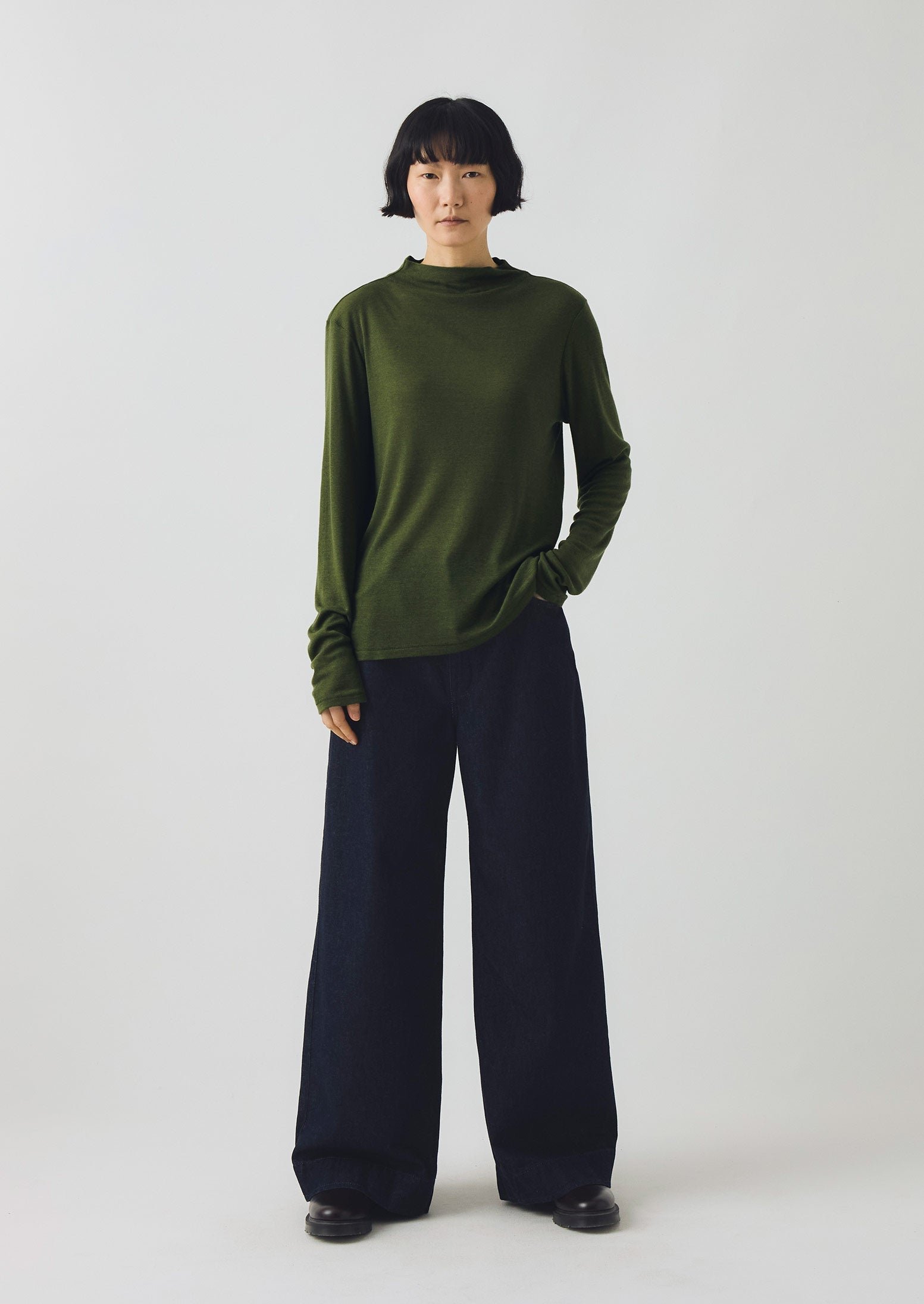 Aster High Neck Wool Lyocell Tee | Artichoke - Image 2
