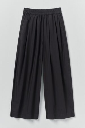 Pleated Pull On Cotton Poplin Trousers | Slate