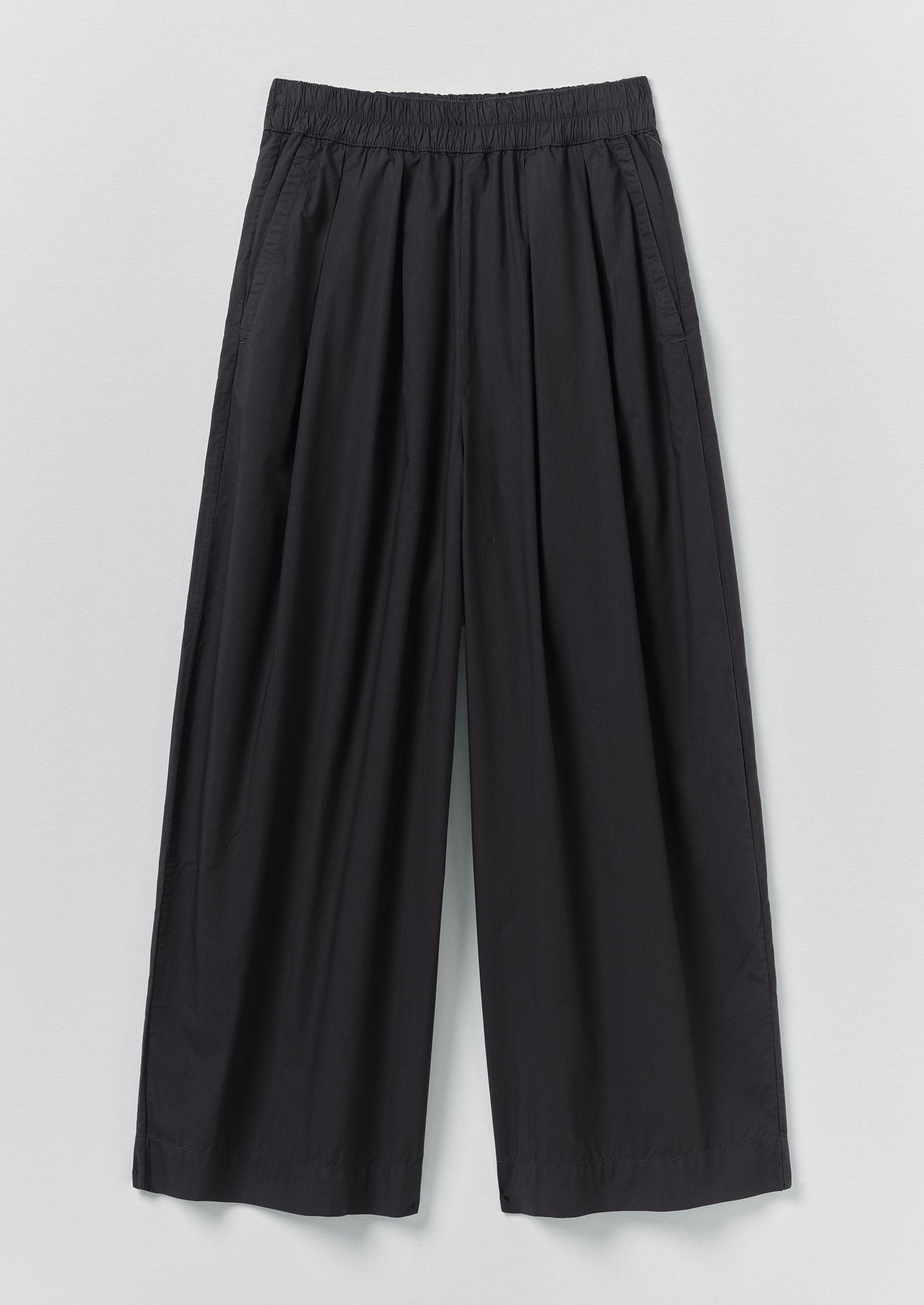 Pleated Pull On Cotton Poplin Trousers | Slate