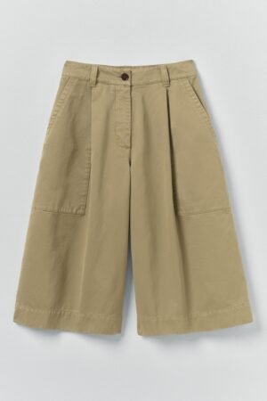 Pleated Cotton Twill Shorts | Olive Leaf