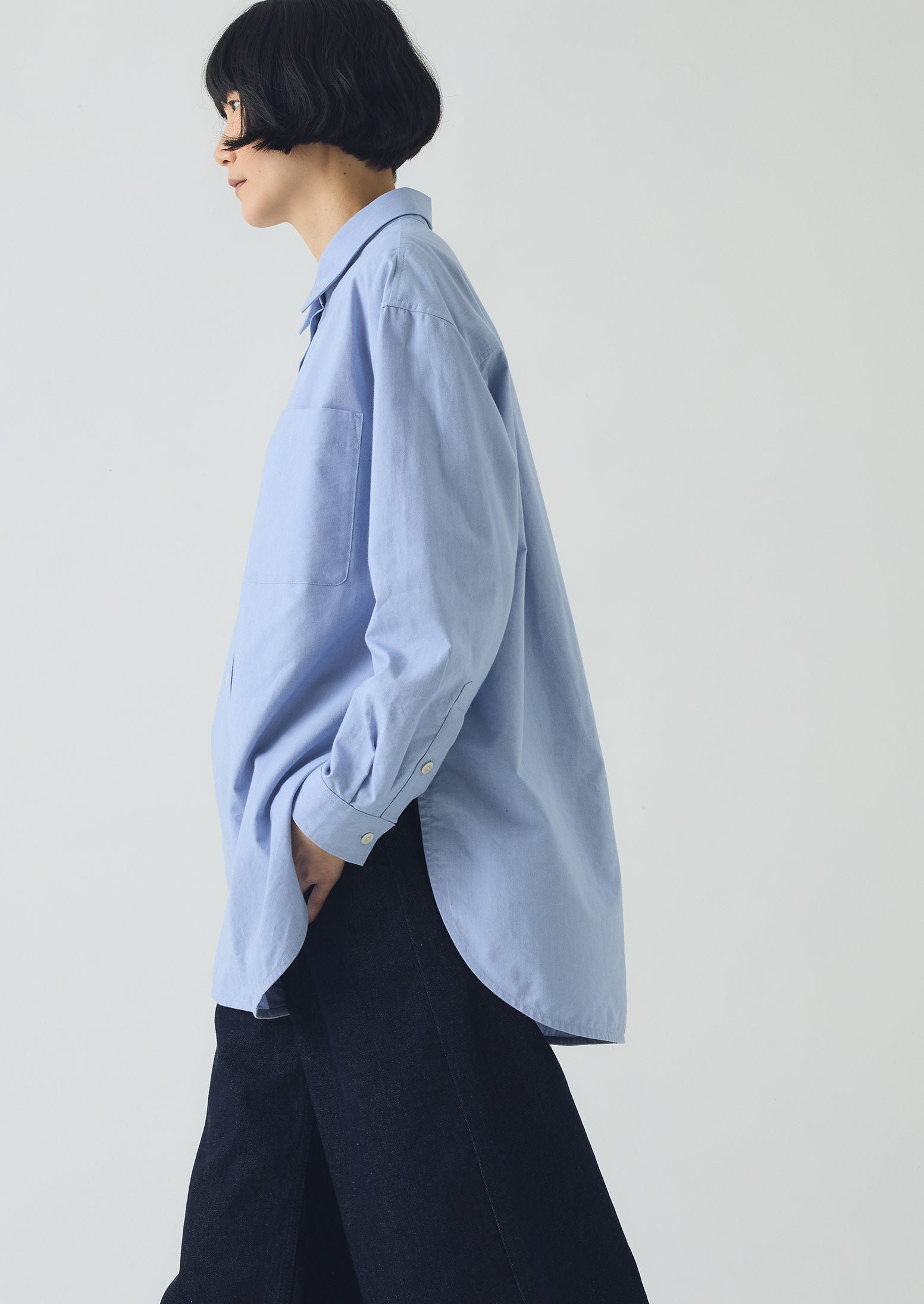 Cotton Oxford Oversized Long Shirt | Chambray Blue - Image 2